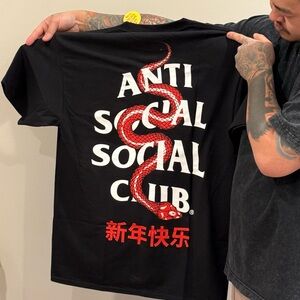 Anti Social Social Club Black Tee with Red Snake Design